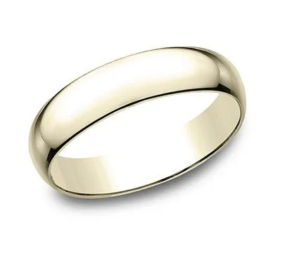 14k Yellow Gold 5mm Slightly Domed Super Light Comfort Fit Ring