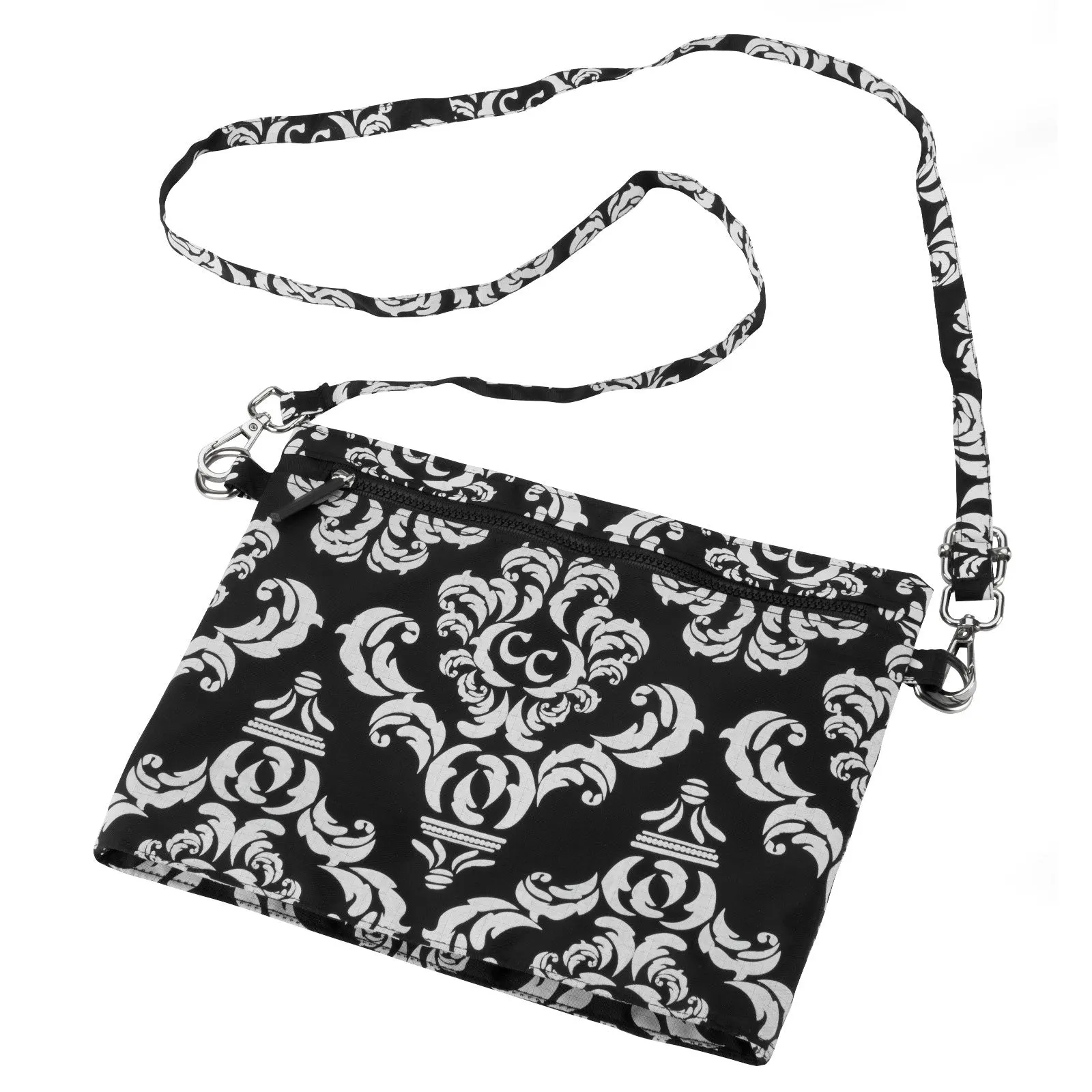 4 Compartment Crossbody Compact Purse - Color Damask Black & White