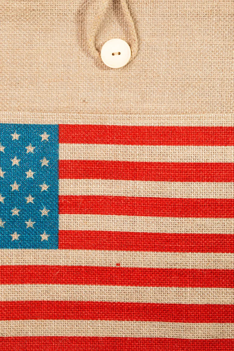 American Flag Burlap Tote Bag