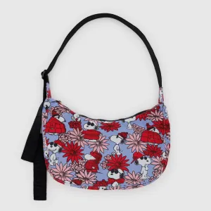 Baggu Medium Nylon Crescent Bag in Floral Snoopy