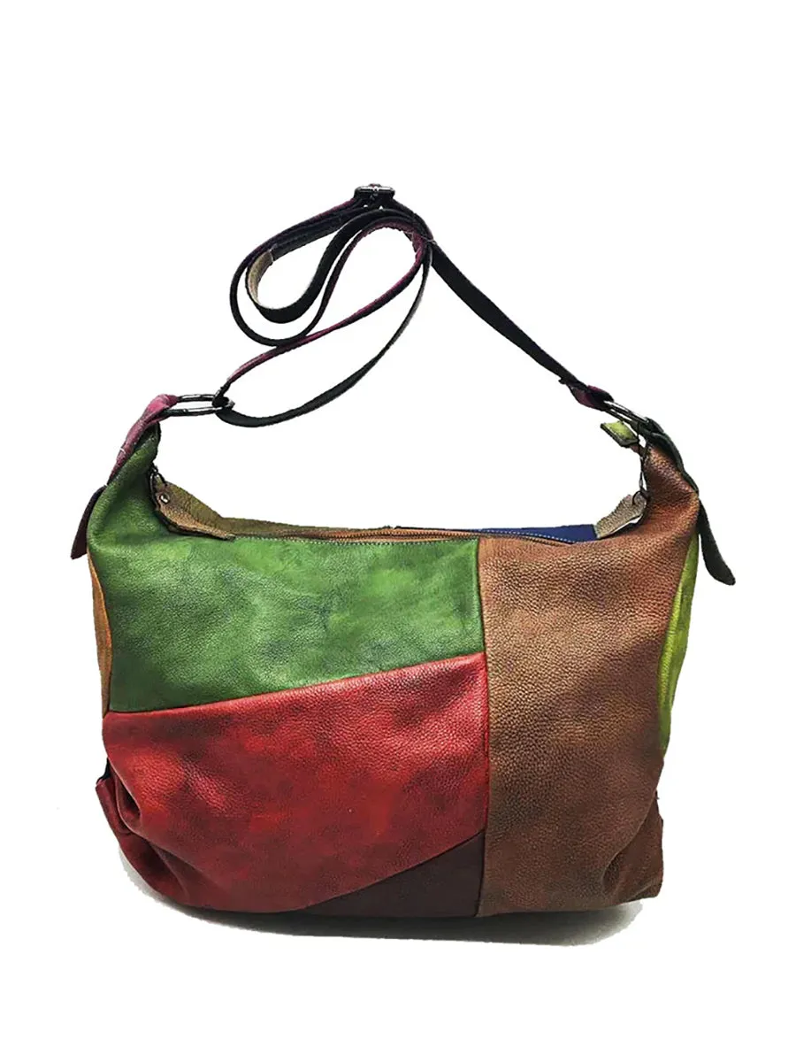 Buykud - Retro Contrast Color Leather Crossbody Bag