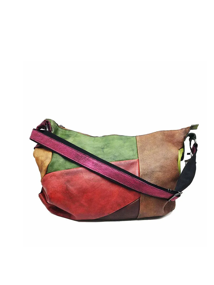 Buykud - Retro Contrast Color Leather Crossbody Bag