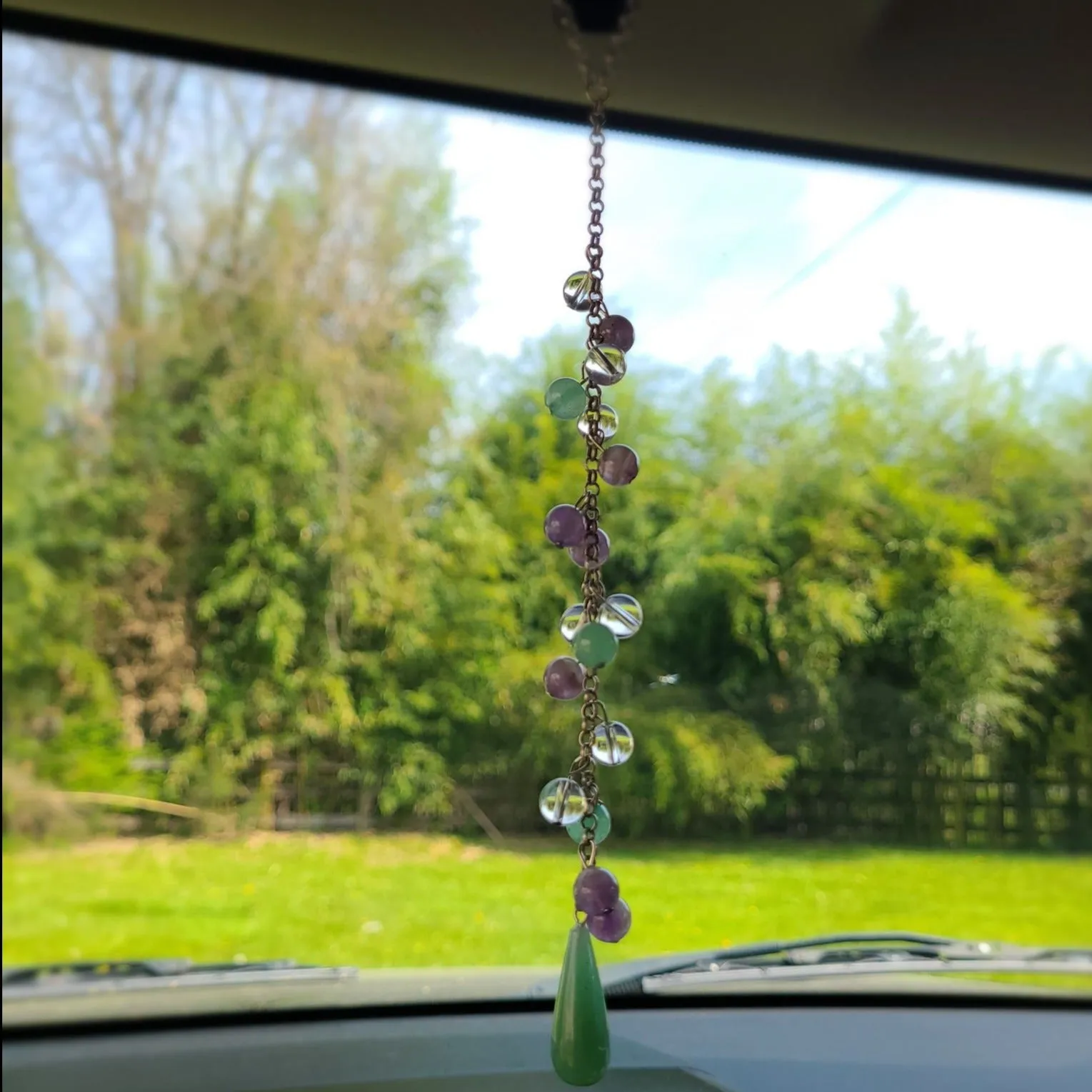 Car Charm Suncatcher- Green Aventurine, Amethyst, and Clear Quartz