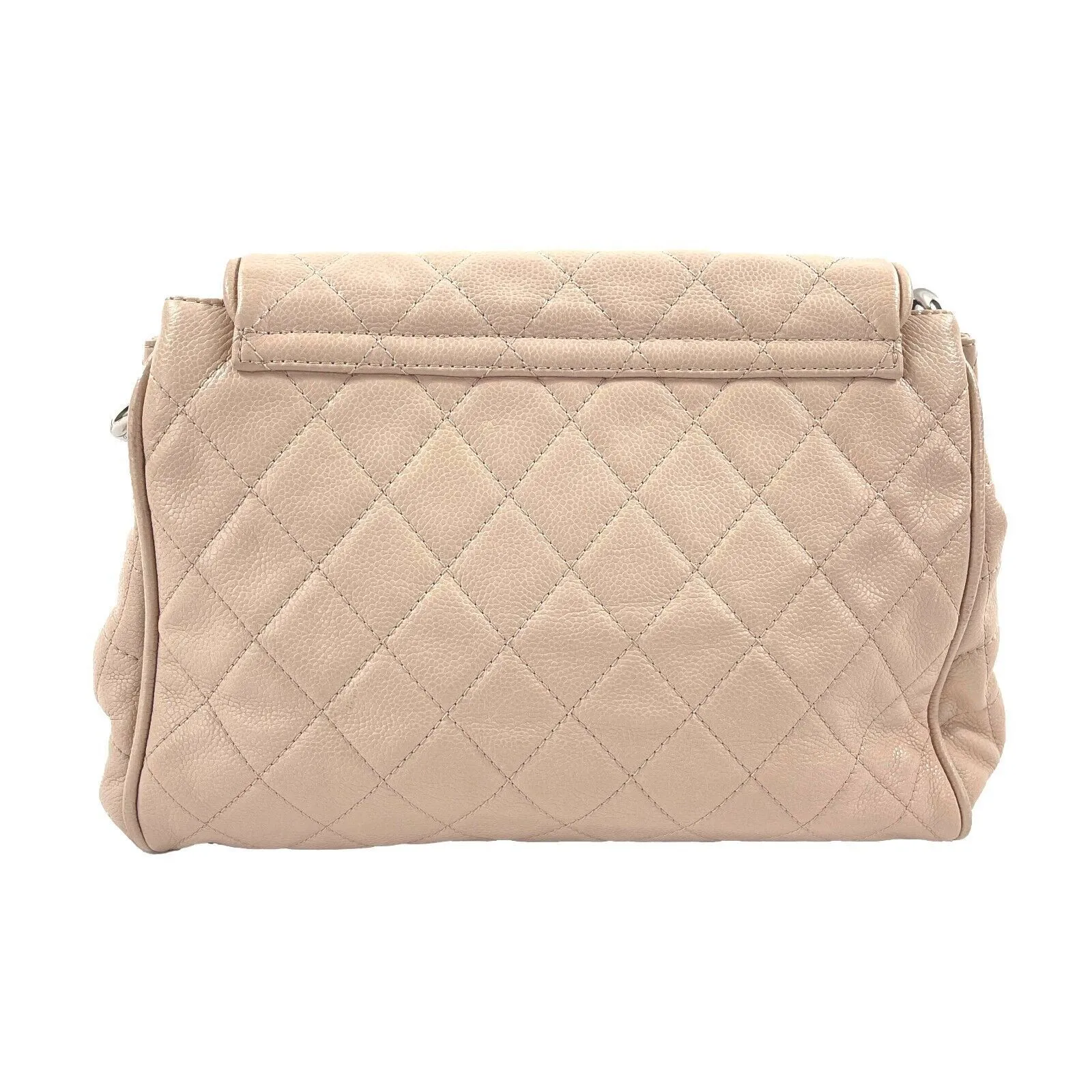 CHANEL - Beige Quilted Large / Jumbo Caviar Leather Accordion Flap Shoulder Bag