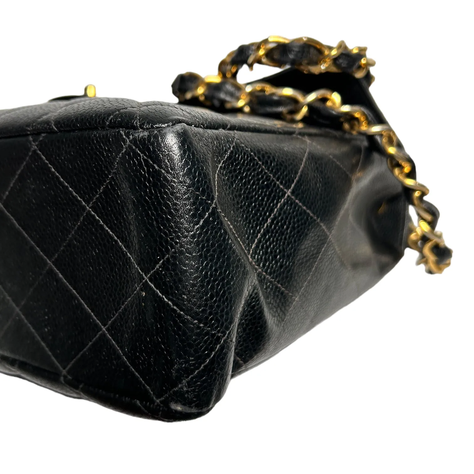 CHANEL Classic Jumbo Black Quilted Caviar Leather 24k Gold