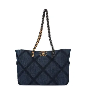 Chanel Large 19 Shopping Bag Dark Blue Denim Mixed Hardware