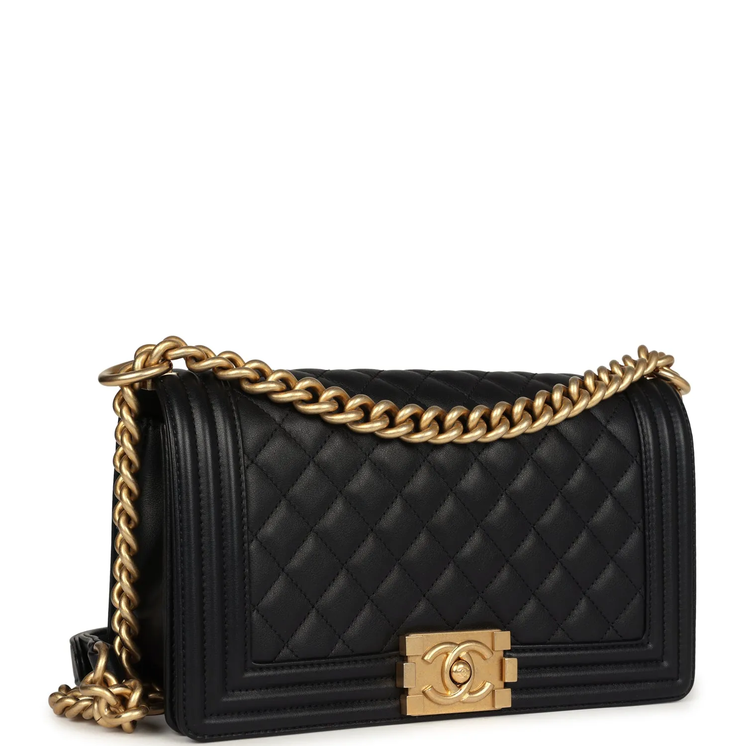 Chanel Medium Boy Bag Black Lambskin Antique Gold Hardware