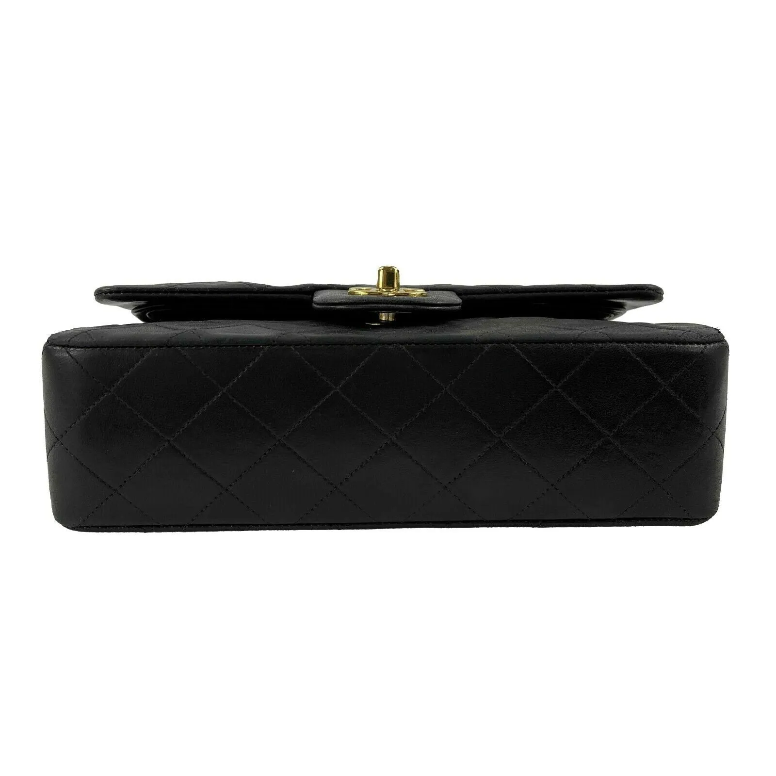 CHANEL - Small Double Flap Black Leather Classic Crossbody Shoulder Bag Gold CC