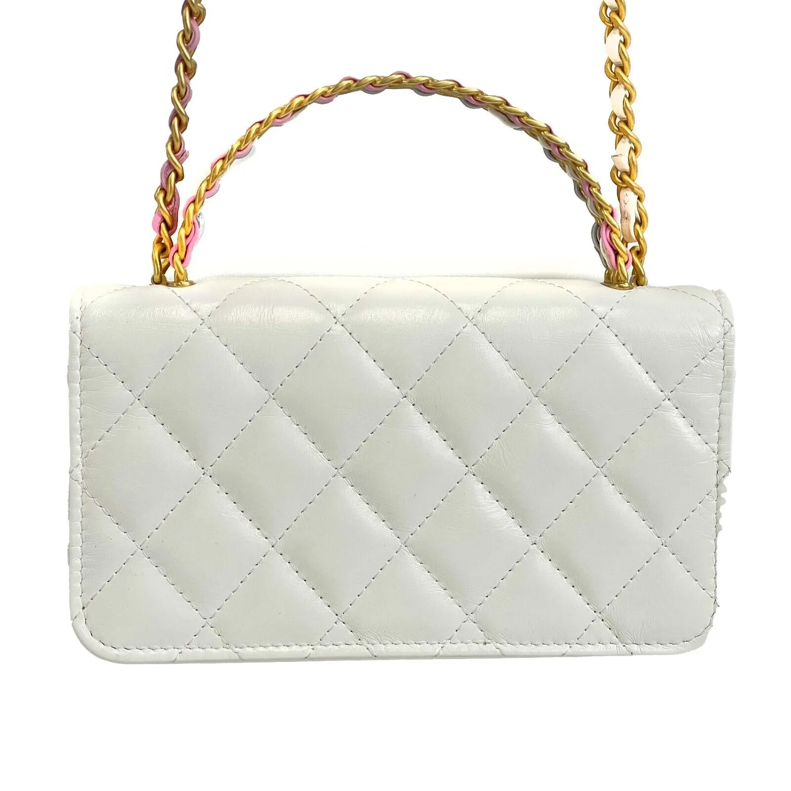 CHANEL - Small Quilted White Lambskin CC ‘CHANEL’ Top Handle / Crossbody