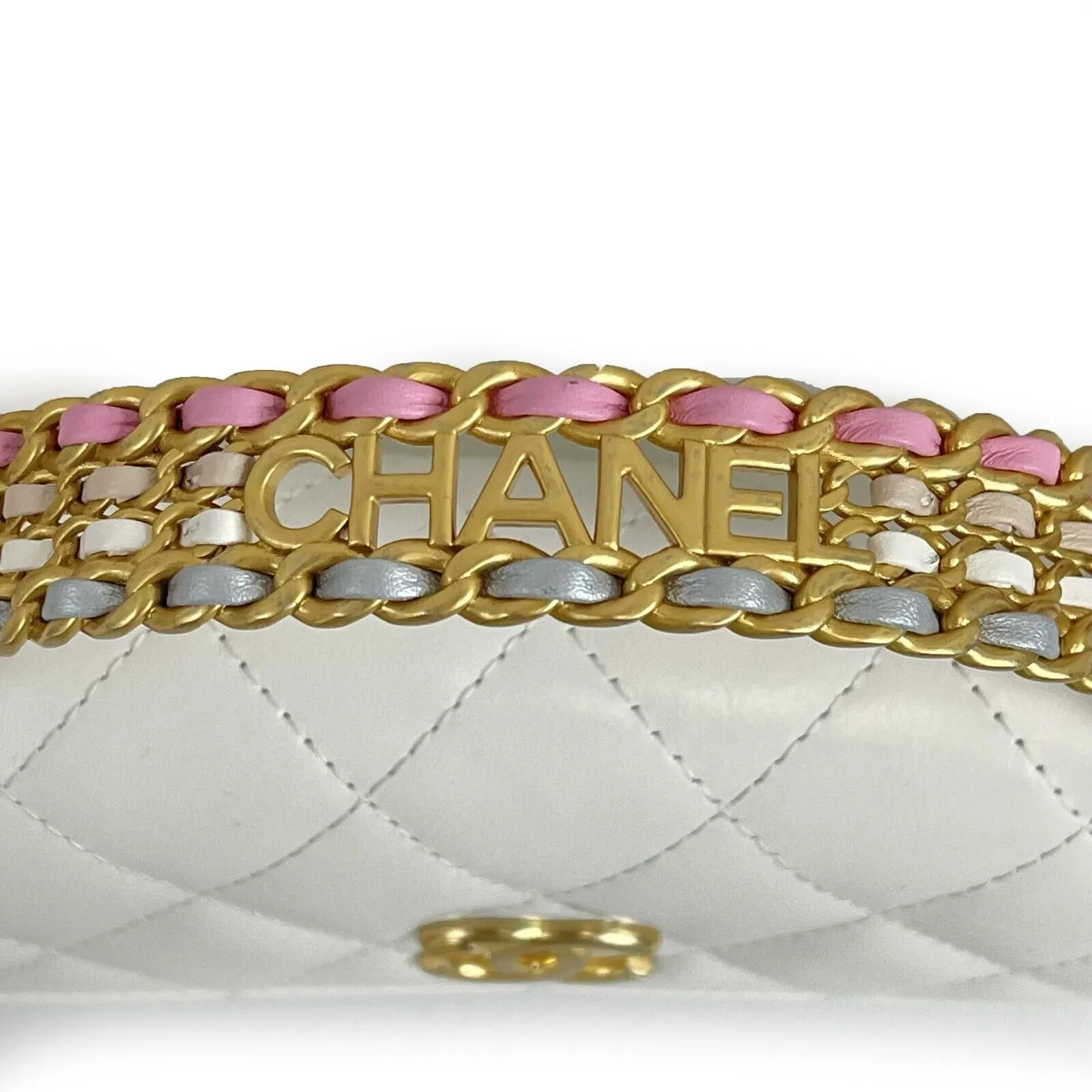 CHANEL - Small Quilted White Lambskin CC ‘CHANEL’ Top Handle / Crossbody