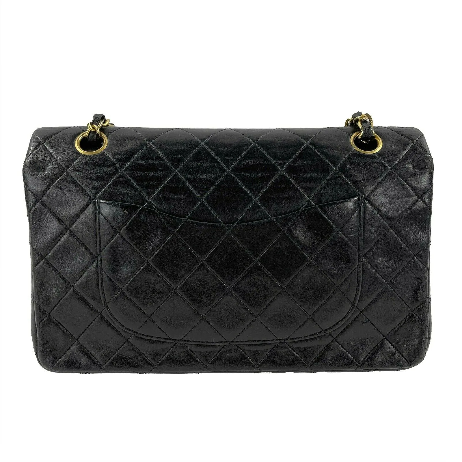 CHANEL - Vintage Black / Gold CC Medium Double Flap Quilted Shoulder / Crossbody