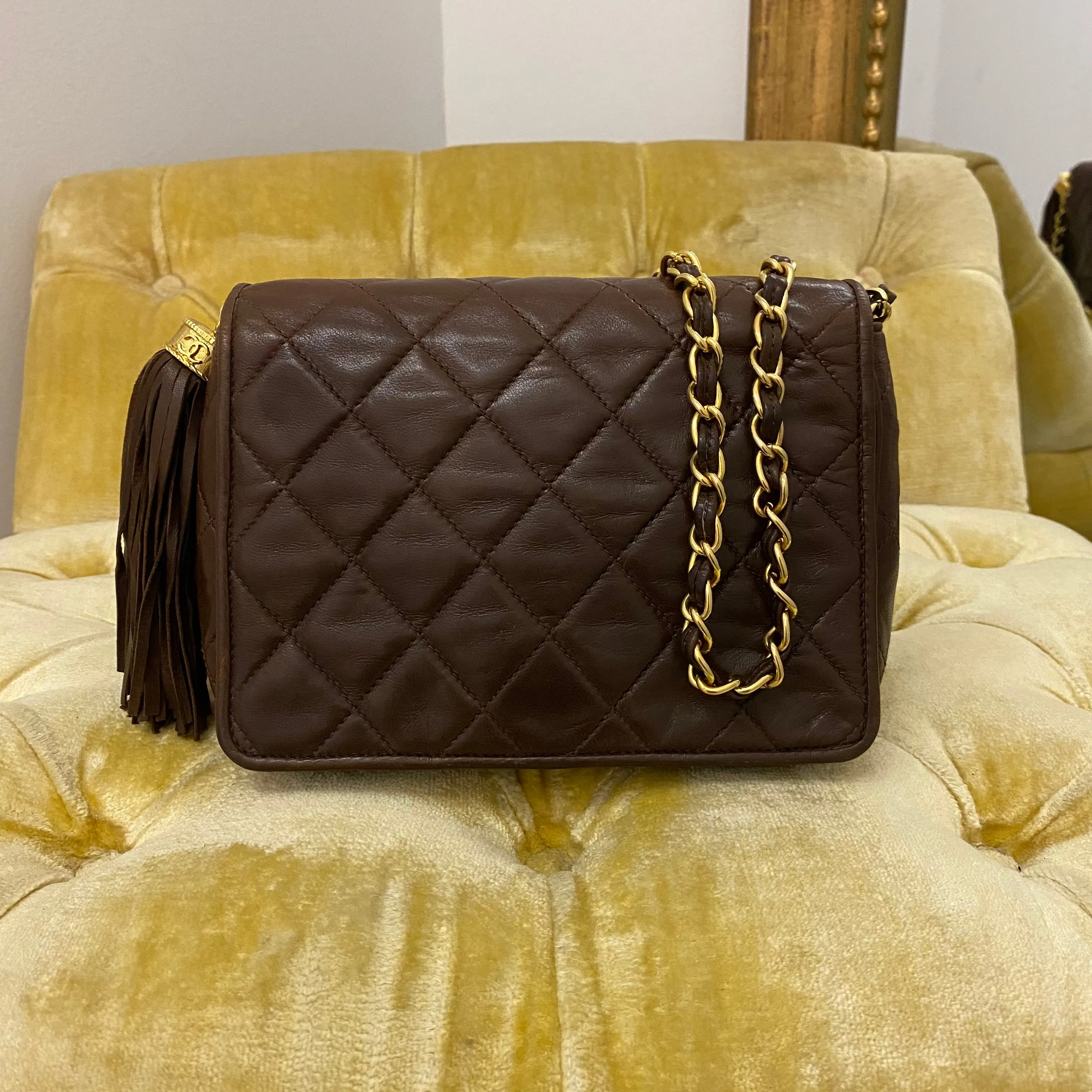 Chanel Vintage Chocolate Brown Tassel Flap Bag