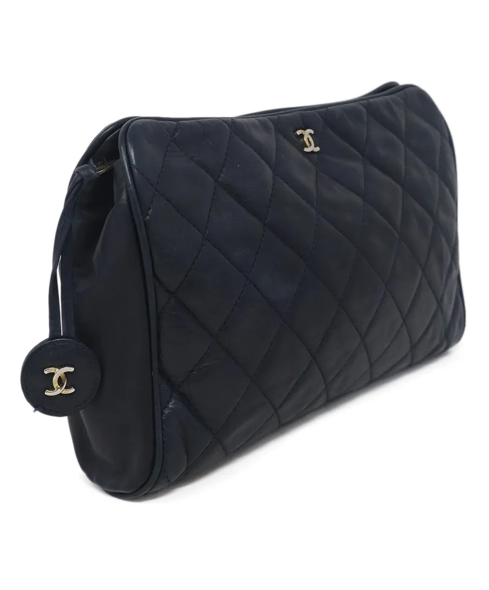 Chanel Vintage Navy Quilted Leather Clutch