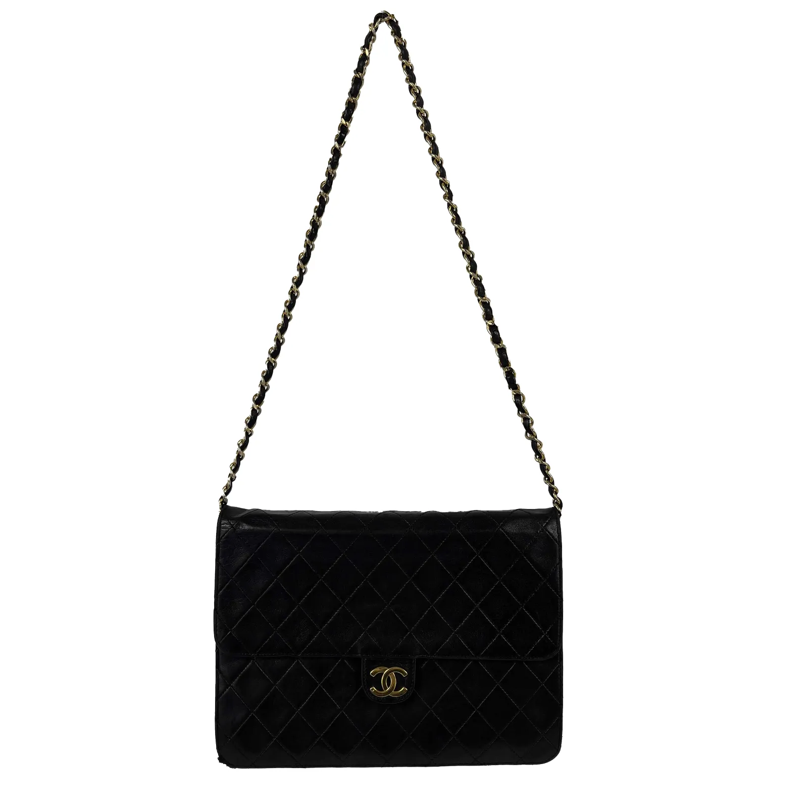 CHANEL - VTG CC Logo Old Medium Black Matelasse Quilted Shoulder Bag