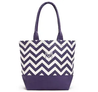 Chevron Canvas Bridesmaid Tote Bag - Purple