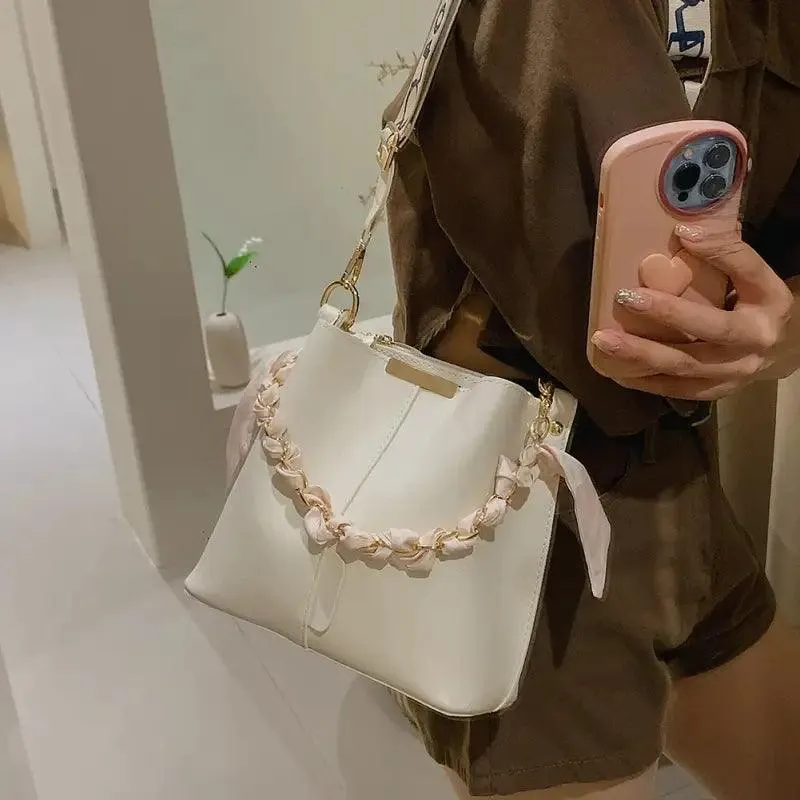 Chic Chain-Detail Bucket Handbag