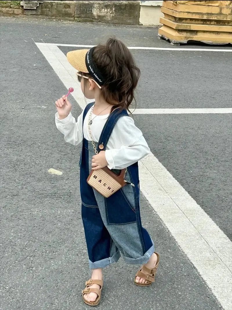 Comfy Blue Denim Patchwork Overalls for Kids