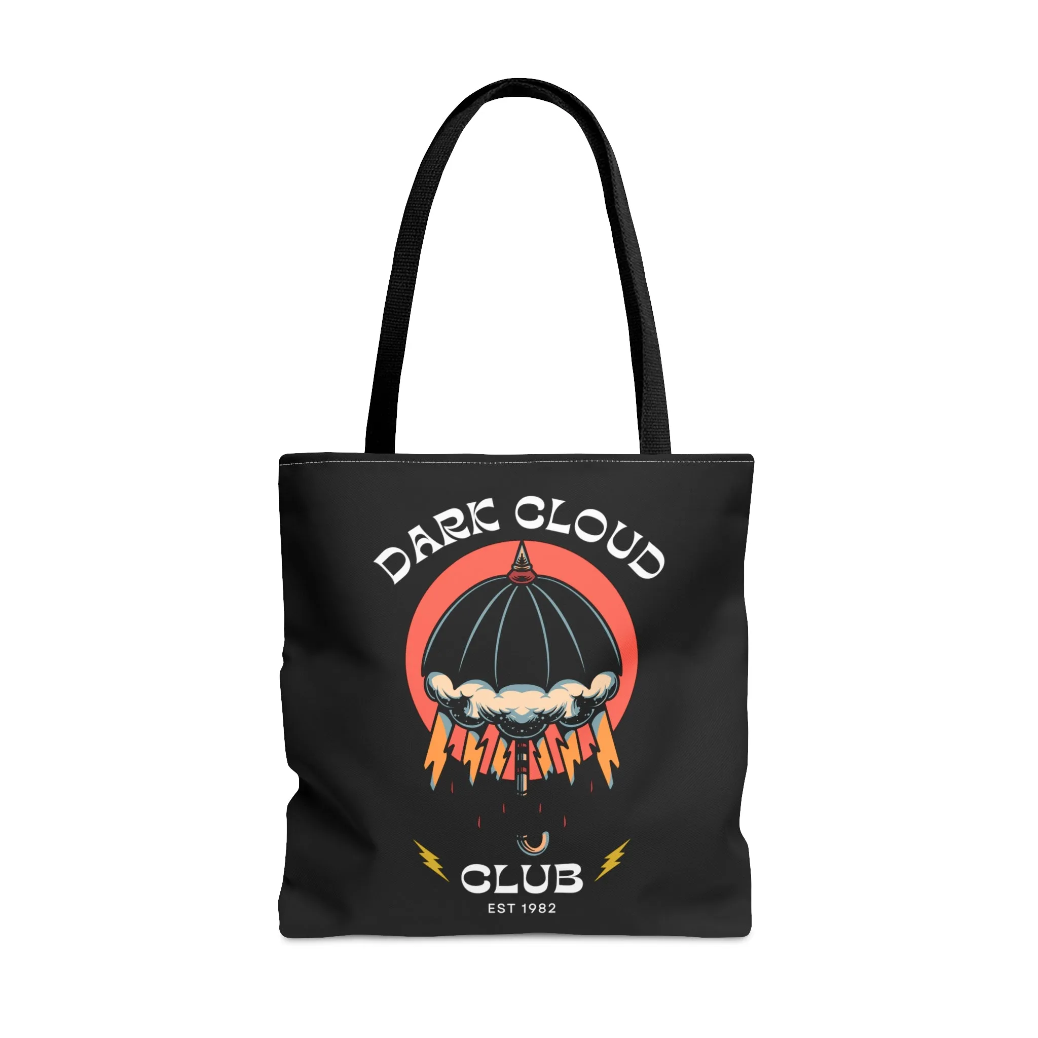 Dark Cloud Umbrella Lightning Tattoo Tote Bag in Black / Vintage American Old School Traditional Tattoo Flash  / Punk Rock Beach Shopping