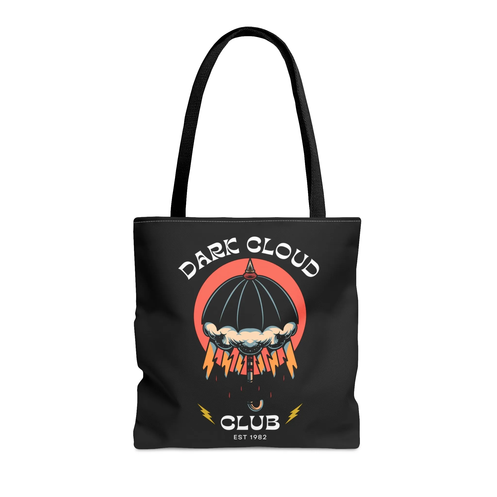 Dark Cloud Umbrella Lightning Tattoo Tote Bag in Black / Vintage American Old School Traditional Tattoo Flash  / Punk Rock Beach Shopping