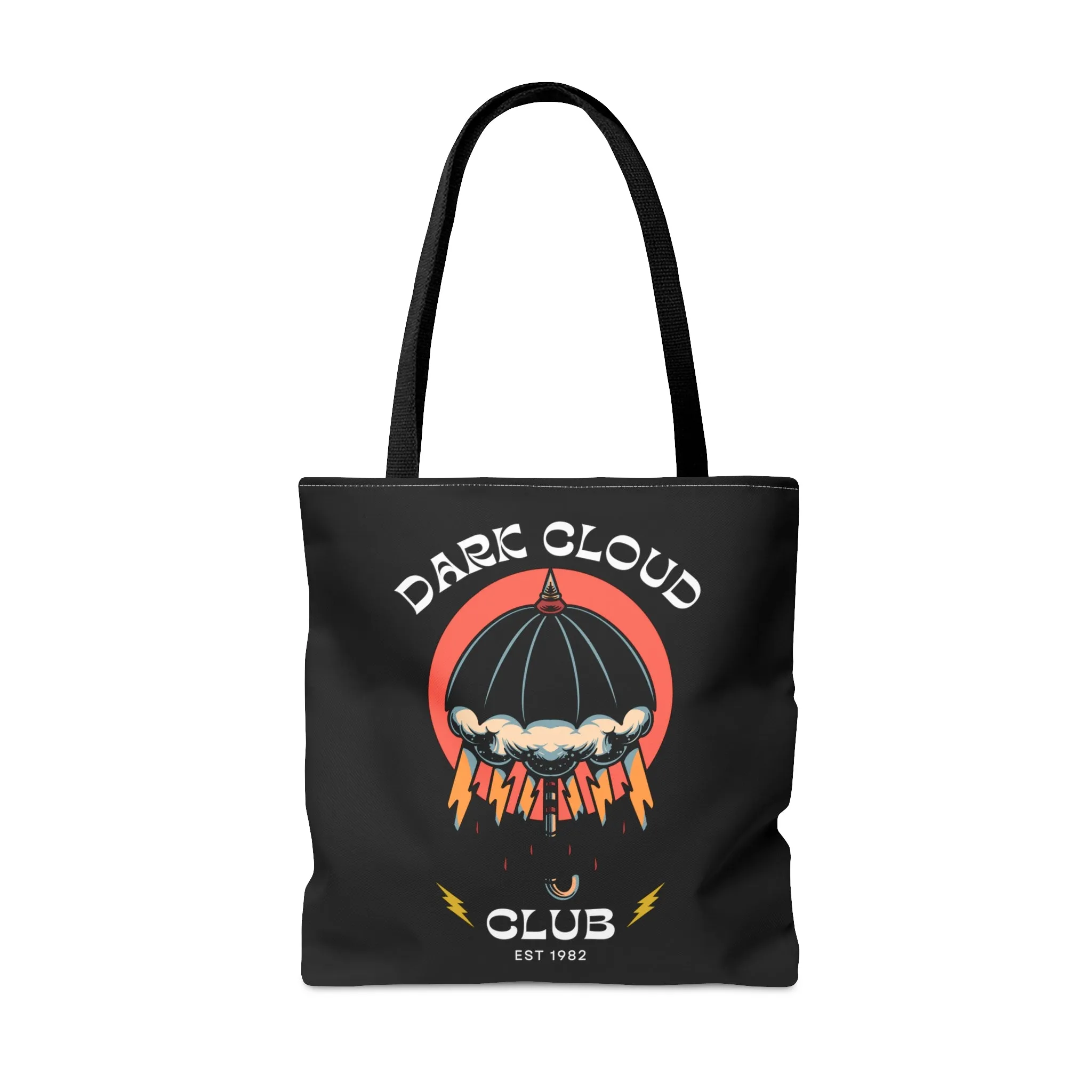 Dark Cloud Umbrella Lightning Tattoo Tote Bag in Black / Vintage American Old School Traditional Tattoo Flash  / Punk Rock Beach Shopping