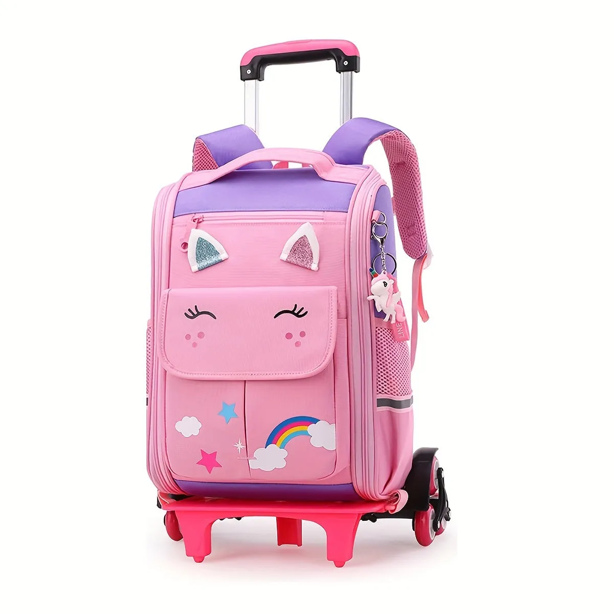 Girls' Primary School Trolley Backpack with 6 Wheels | Detachable Backpack for School Trips and Travel Accessories"