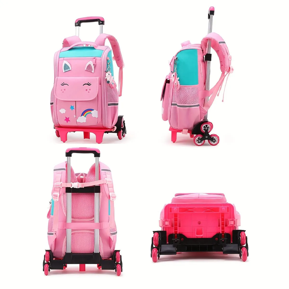 Girls' Primary School Trolley Backpack with 6 Wheels | Detachable Backpack for School Trips and Travel Accessories"