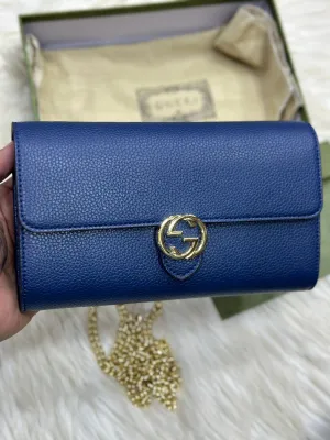 Gucci GG Interlocking Long Wallet-Crossbody Bag (Blue)