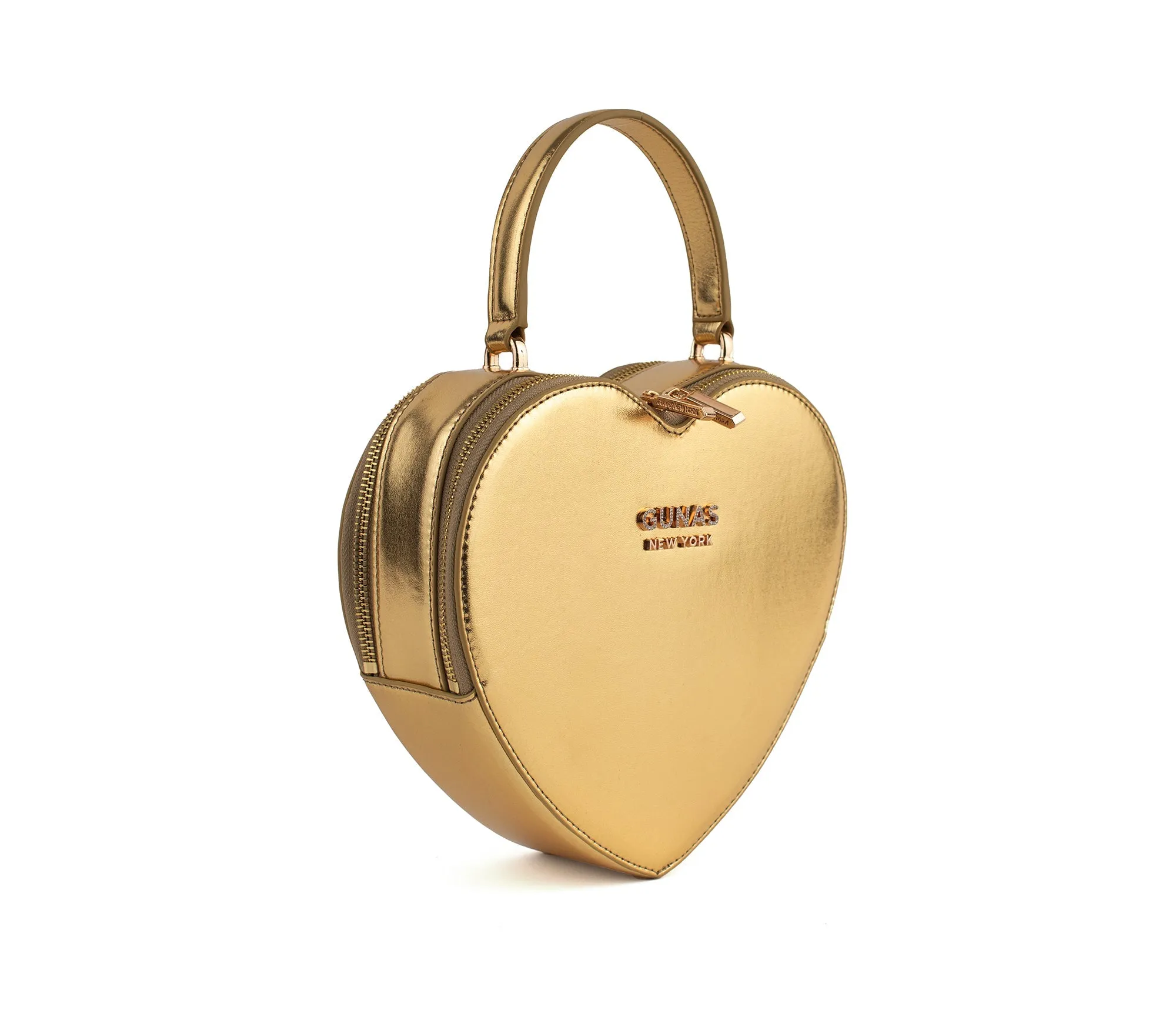 Gunas New York Sweetheart Gold Vegan Clutch Crossbody Bag