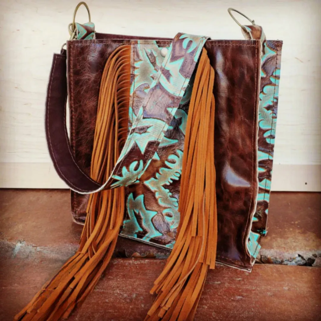 Hair on Hide Box Handbag w/ Turquoise Laredo Side Accents and Strap