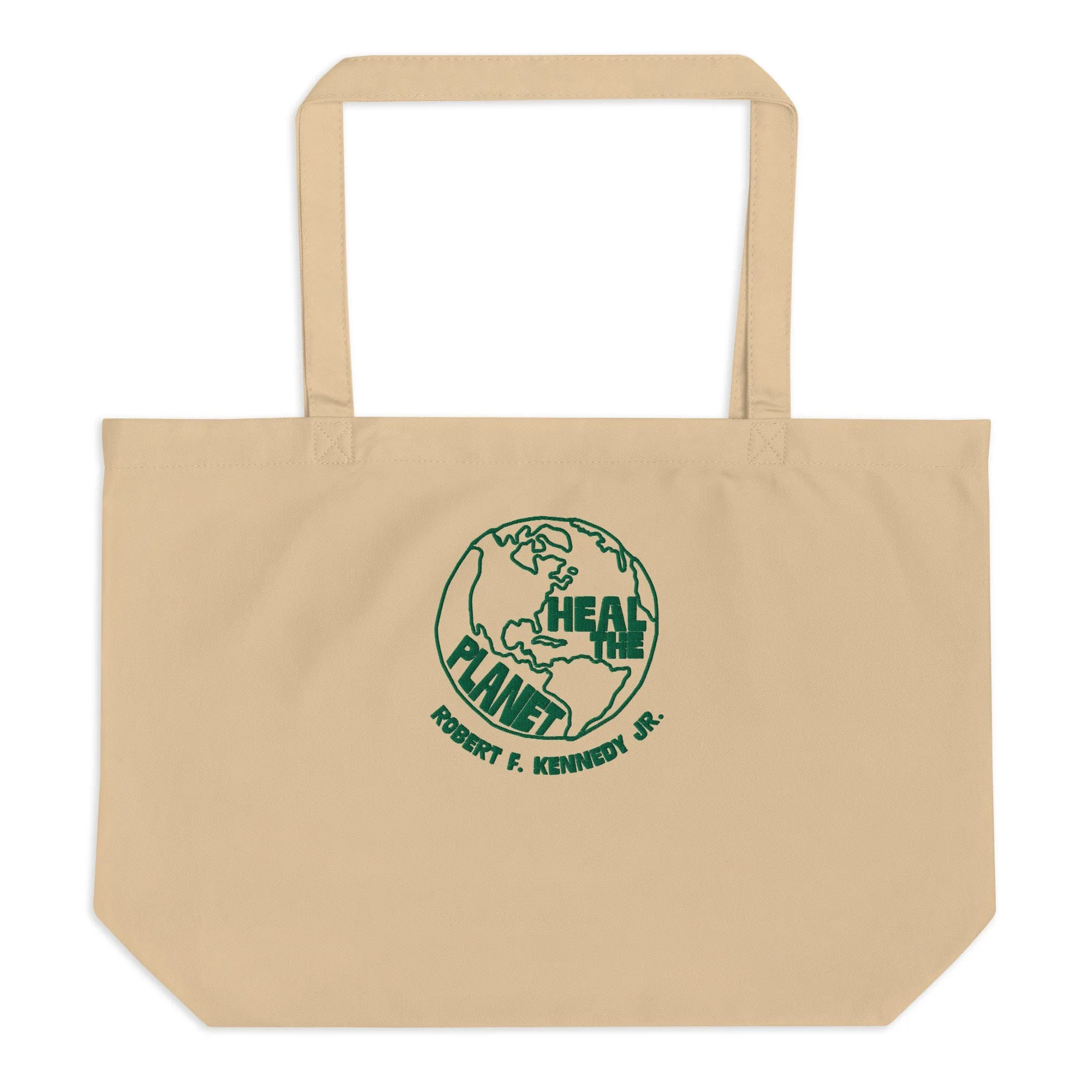 Heal the Planet Large Embroidered  Organic Tote Bag