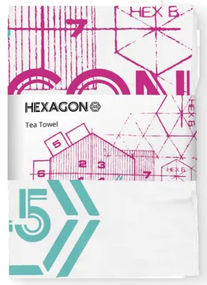 Hexagon 45 Tea Towel (Pink and Blue)