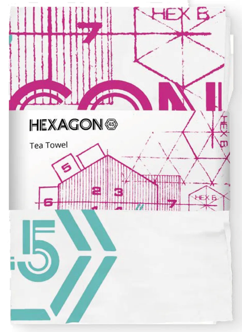 Hexagon 45 Tea Towel (Pink and Blue)