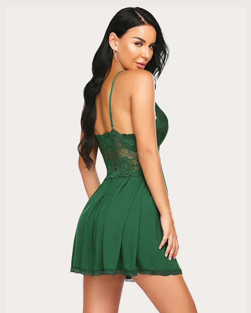 Lips Lace V-Neck Full Slip Sleep Dress