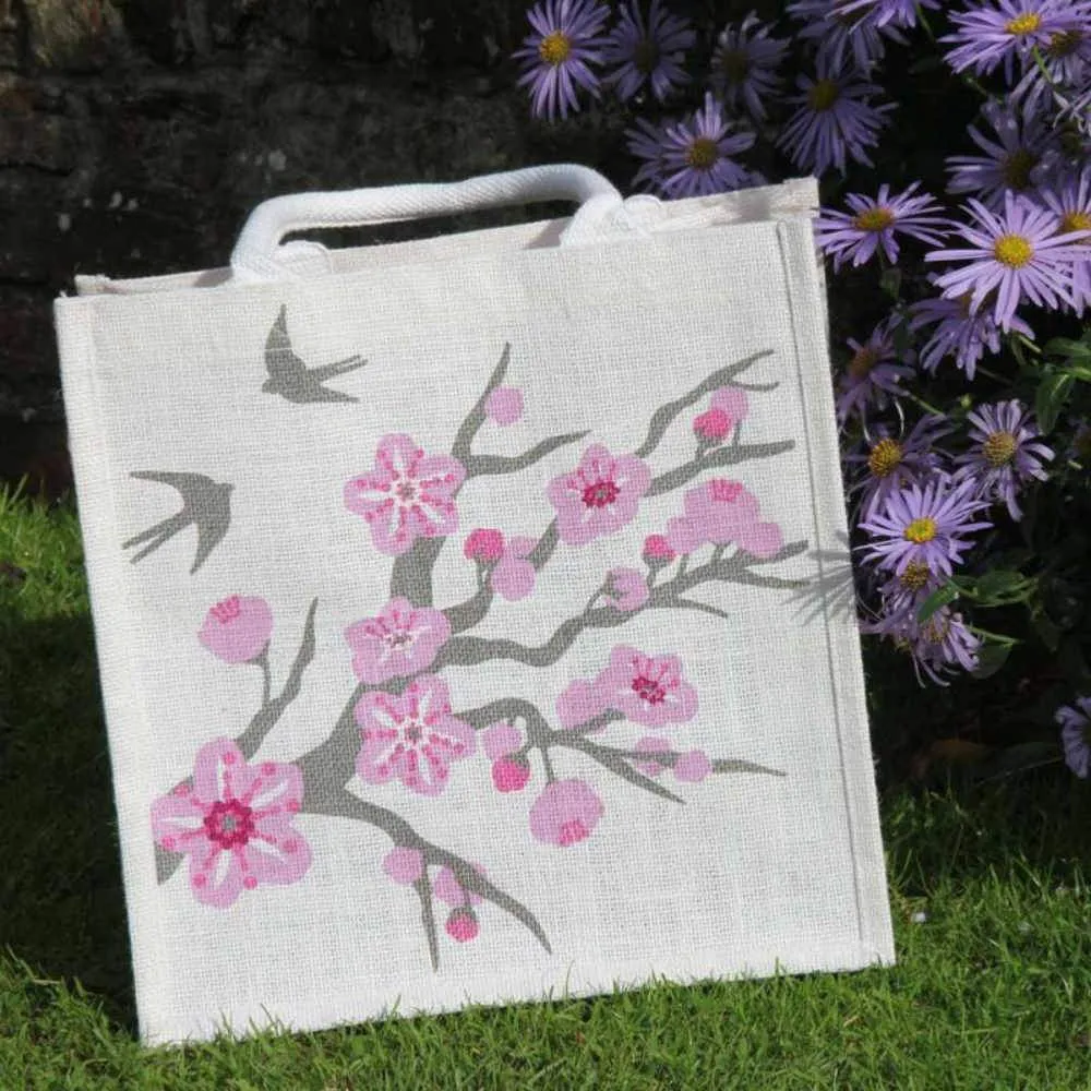 Medium Jute Shopping Bag by Shared Earth - Cherry Blossom