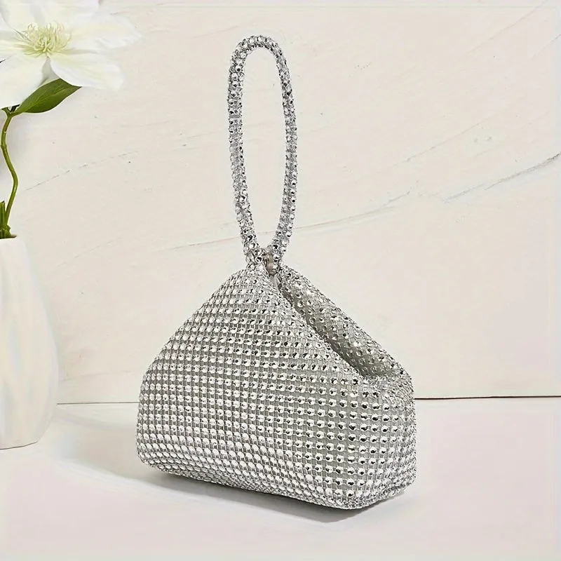 Mini Sparkling Glitter Clutch Purse - Zipper Closure, Polyester Lining, Solid Color, Fashionable Wrist Bag for Women - Perfect for Carnaval, Wedding, Music Festival and Night Out