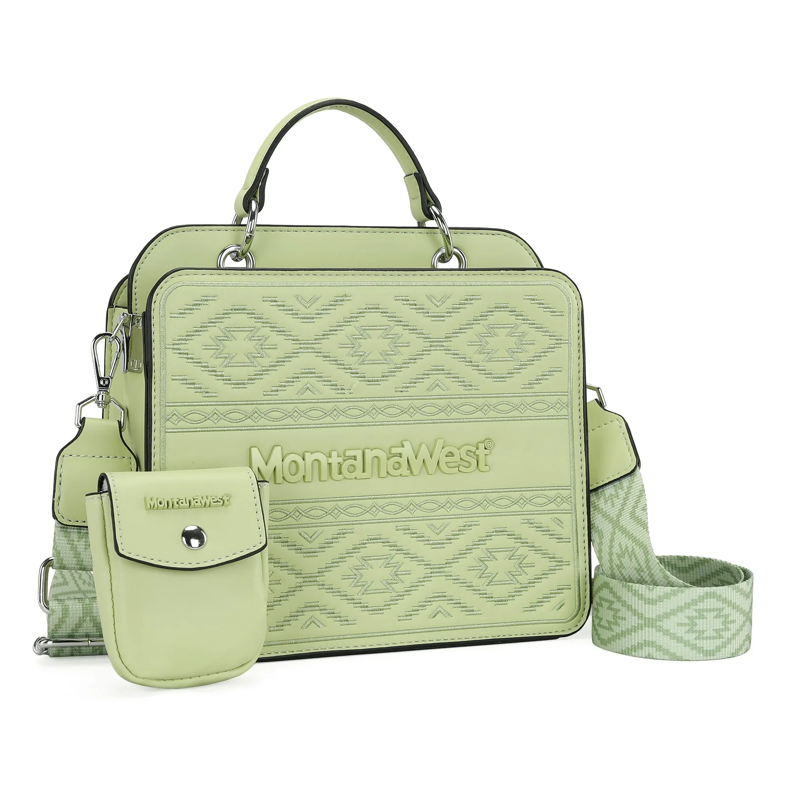 MWF1052-8120   Montana West Embroidered Aztec Tote/Crossbody With Mini Pouch - Lime