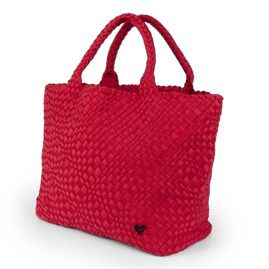 NEW: London Large Woven Tote - Cranberry Red