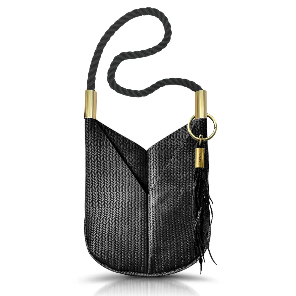 Original Wildwood Bag | Large Crossbody in Black Basketweave Leather