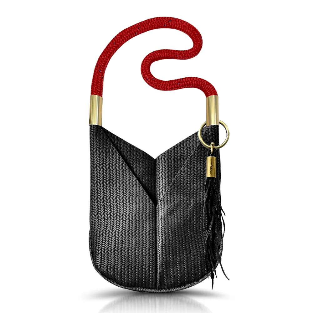 Original Wildwood Bag | Large Crossbody in Black Basketweave Leather