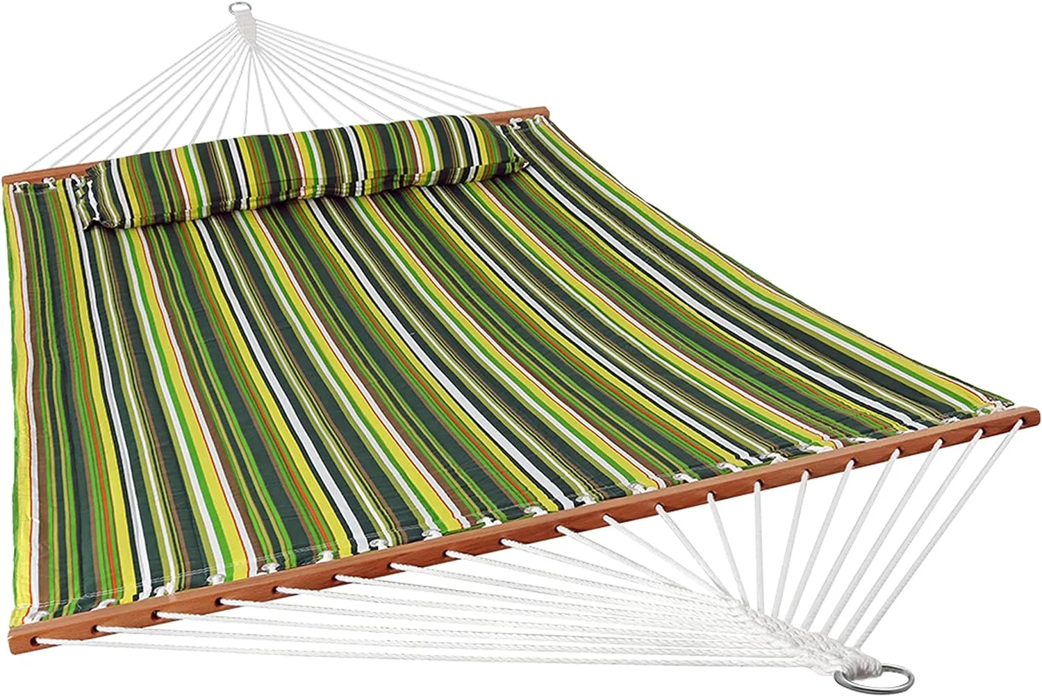 Outdoor Quilted Fabric Hammock - Two-Person with Spreader Bars - Heavy-Duty 450-Pound Capacity