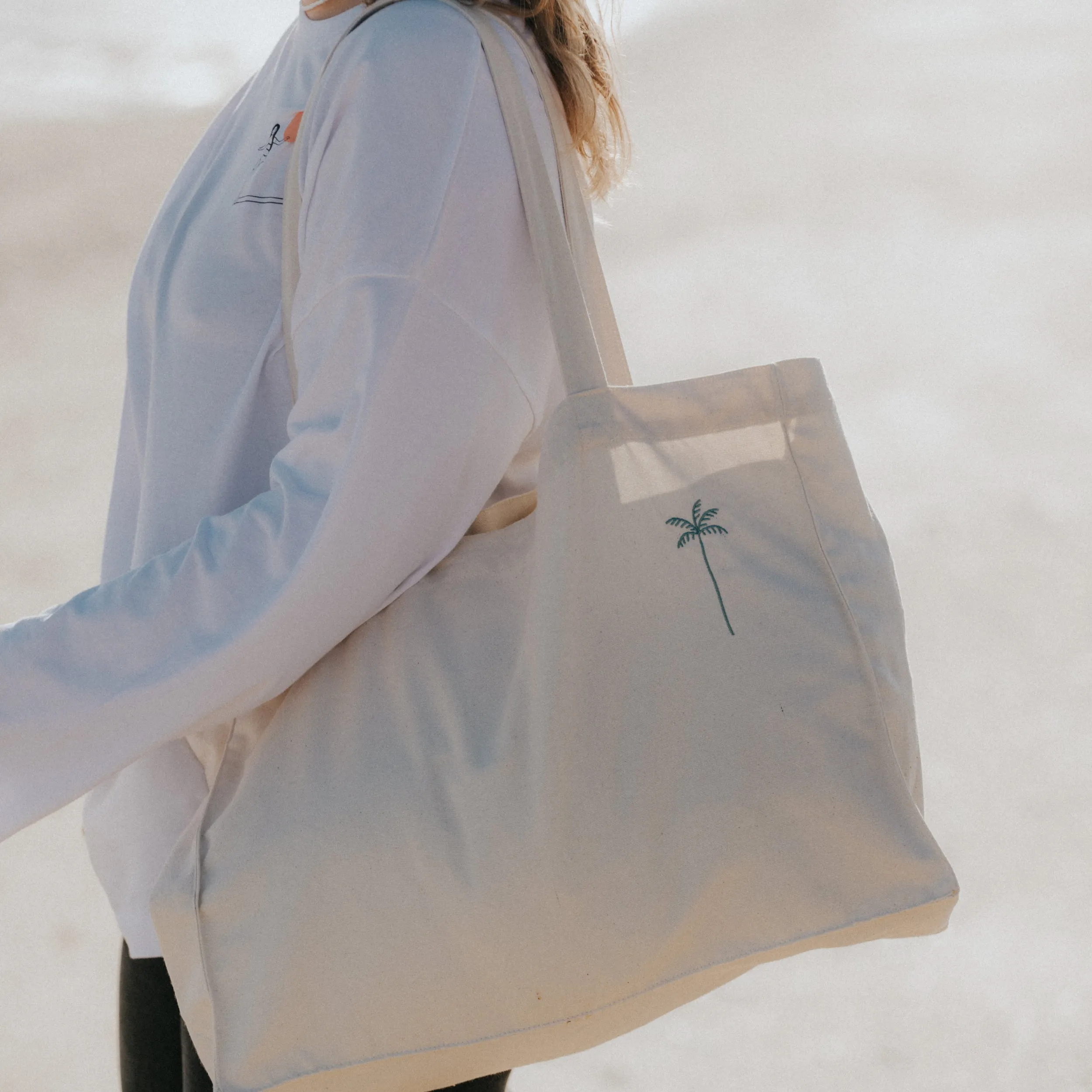 Palm Tree Embroidered Tote Bag