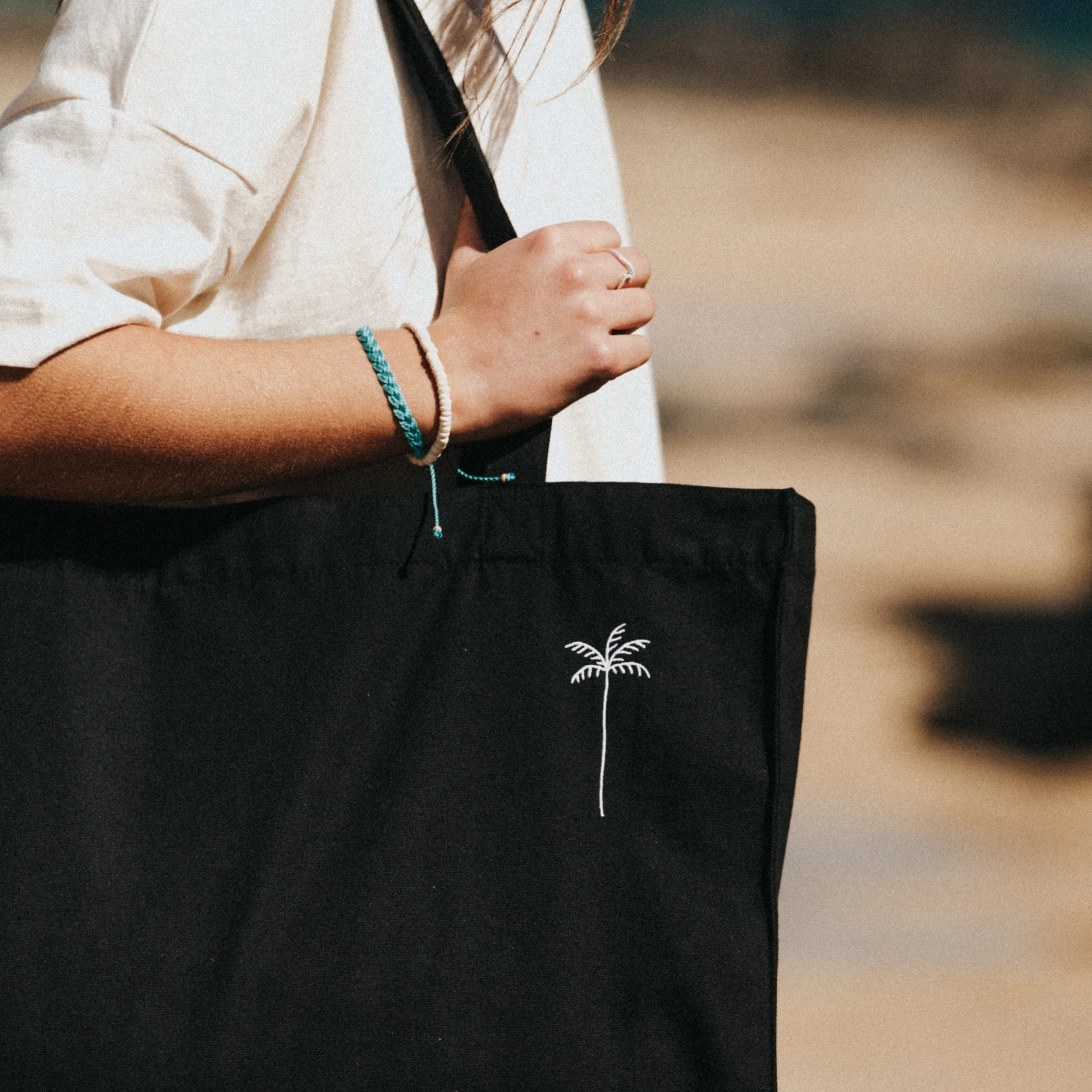 Palm Tree Embroidered Tote Bag