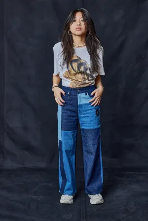 Patchwork Denim Wide Leg Jeans