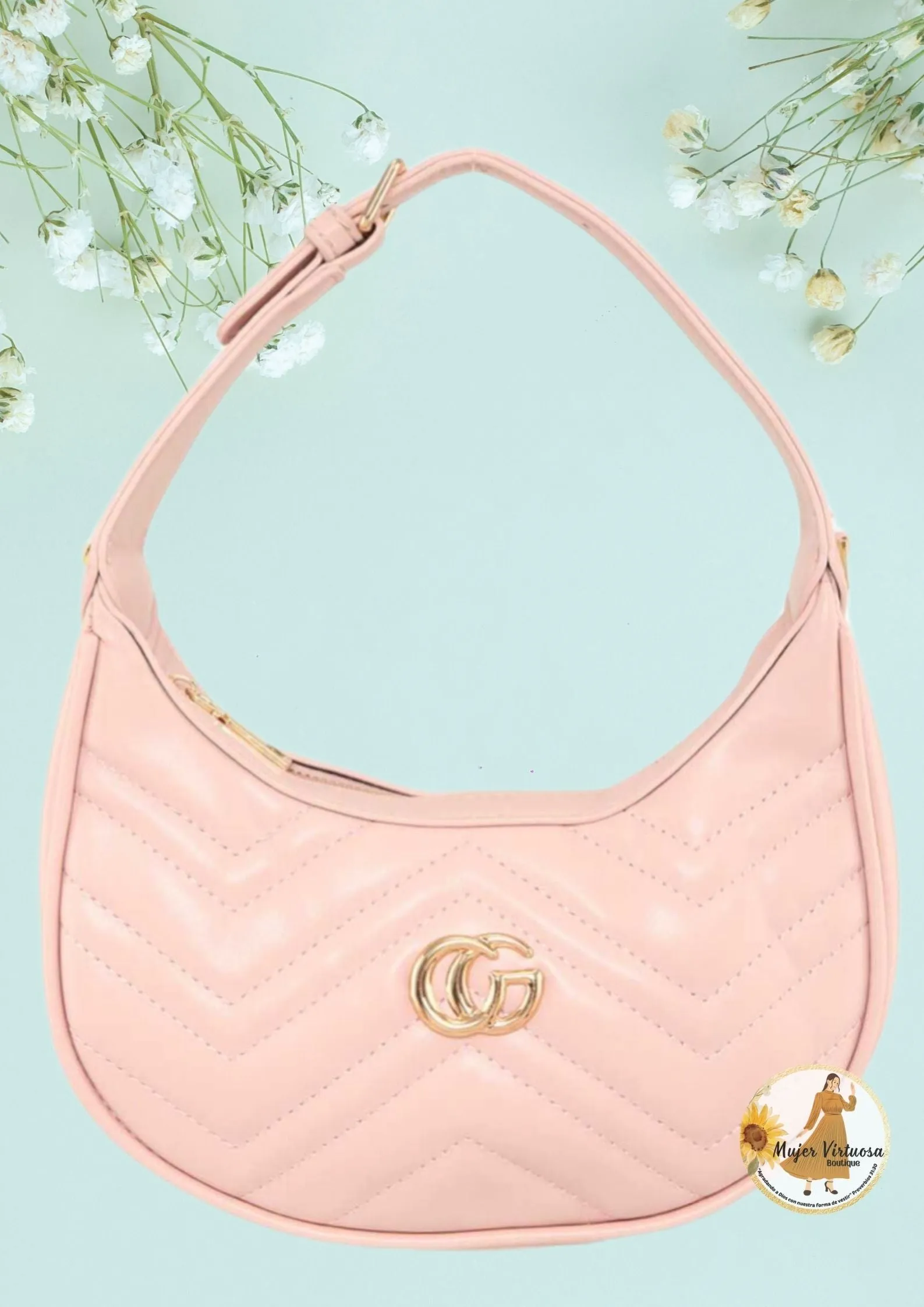 Pink CG Leather Shoulder Bag