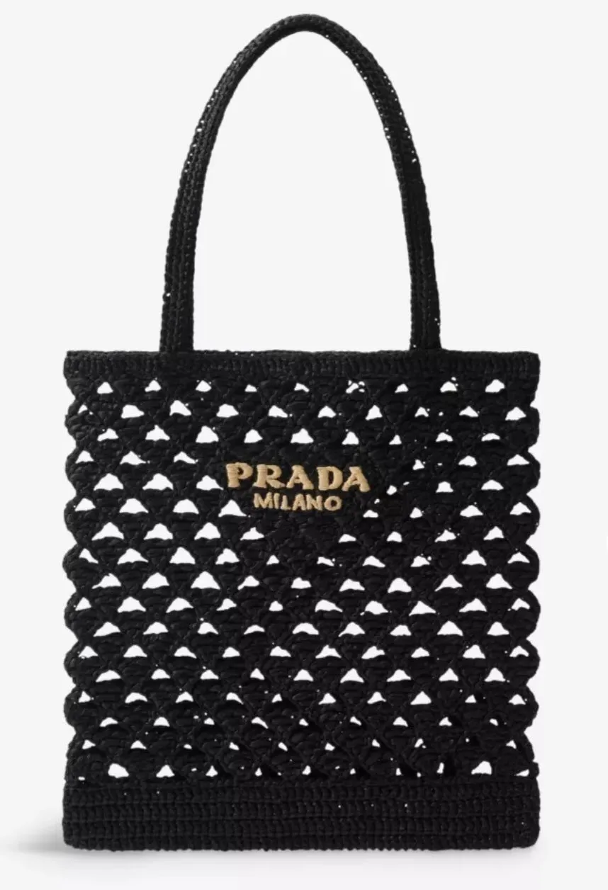 PRADA logo-embroidered crochet tote bag. authentic (preowned) never used.