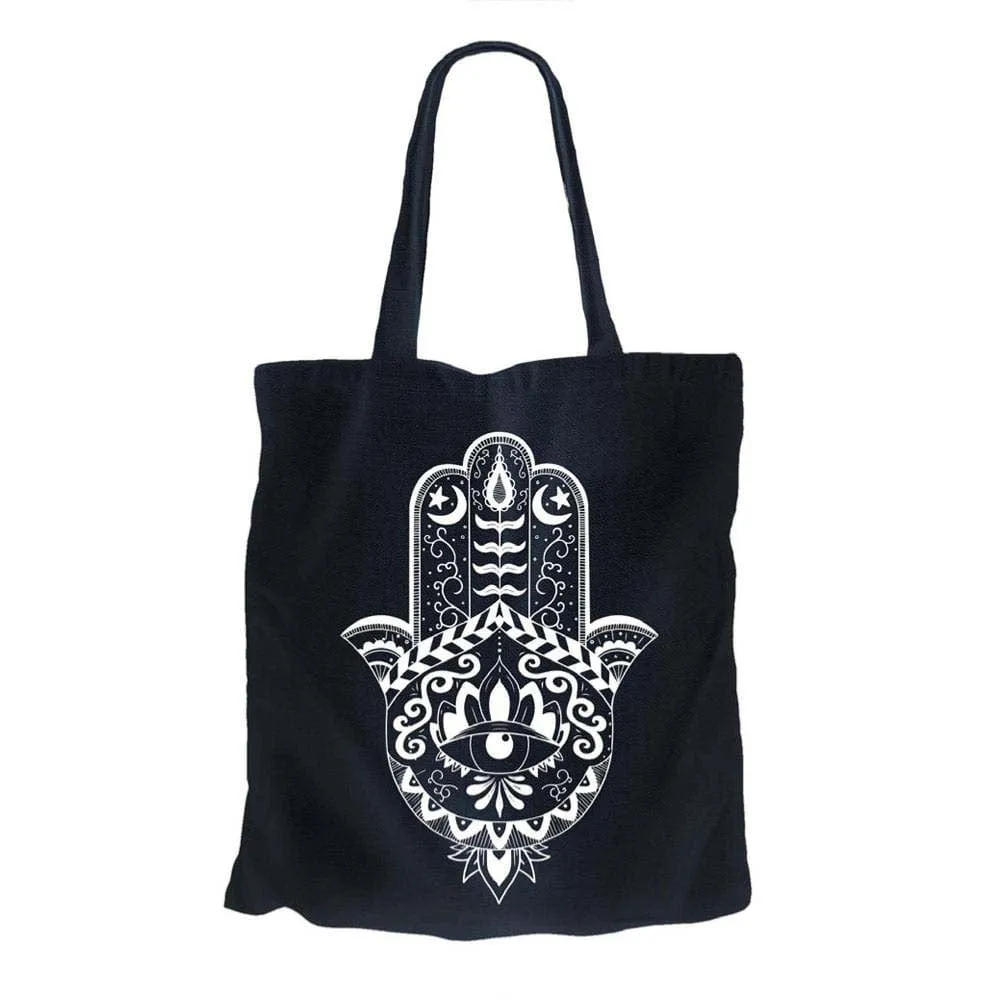 Recycled Cotton Tote Shopping Bag by Shared Earth - Hamsa Hand