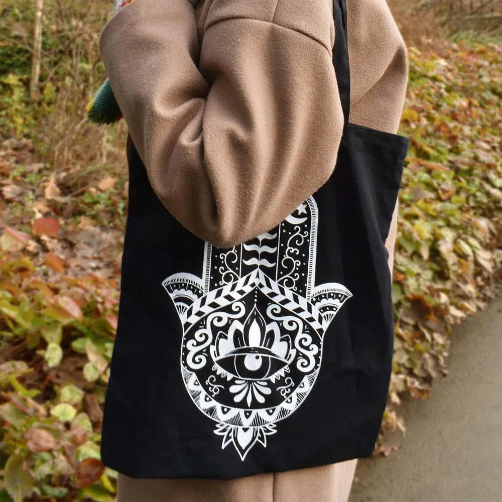 Recycled Cotton Tote Shopping Bag by Shared Earth - Hamsa Hand