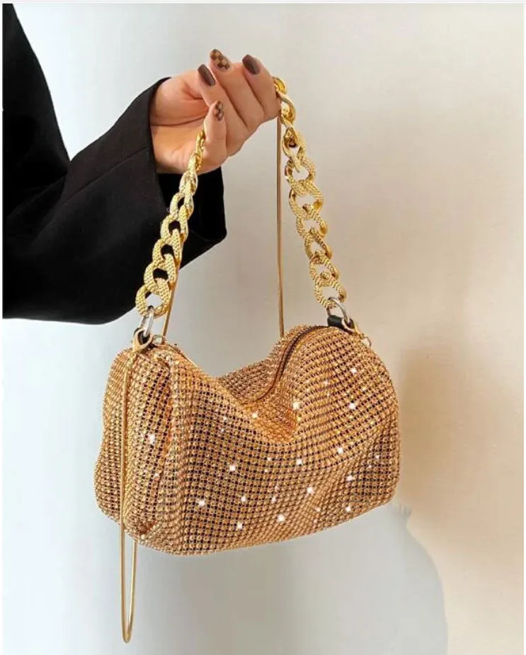 Rhinestone Decor Square Bag with Gold Chain