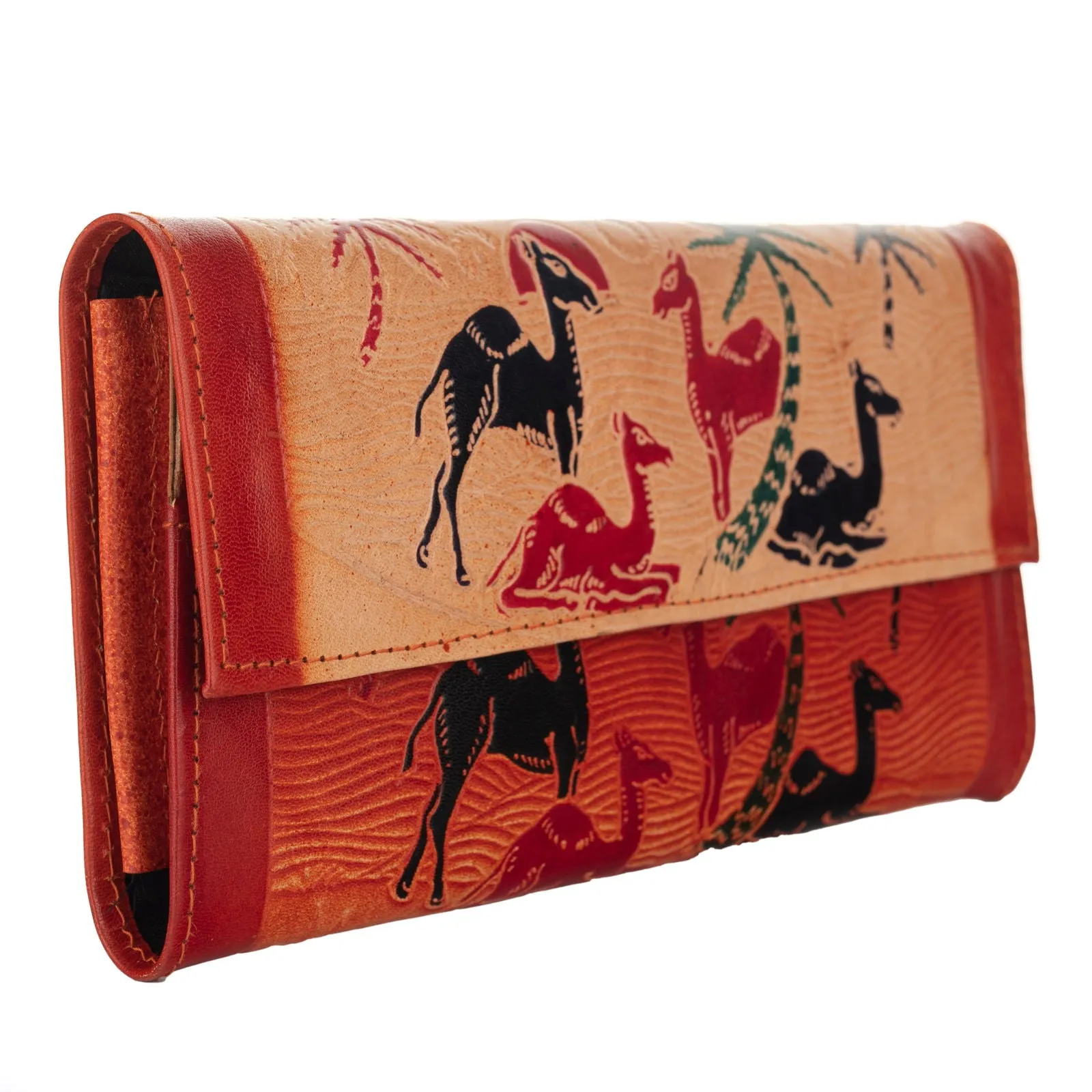 Shantiniketan Handcrafted Leather Large Clutch Bag with 4 Compartments – Stylish 10”x5” Design