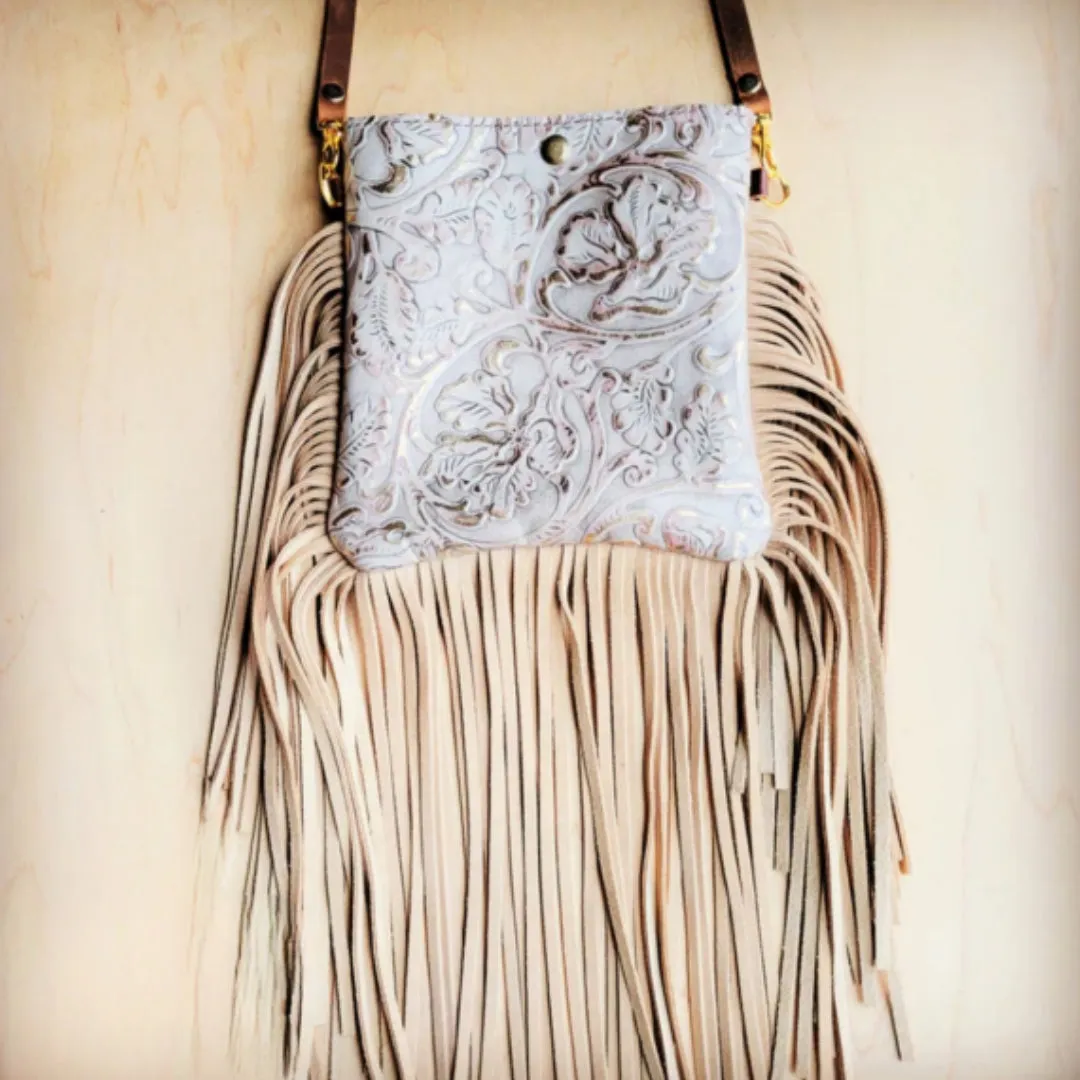 Small Crossbody Handbag w/ Gilded Cowboy Leather Full Fringe